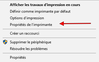 Propriétés de l'imprimante