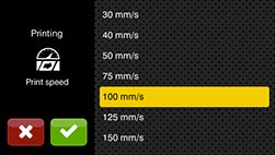 Print speed selection via scroll function