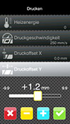 Druckeroffset y Schieberegler zur Schnelleinstellung ±Tasten zur Feineinstellung