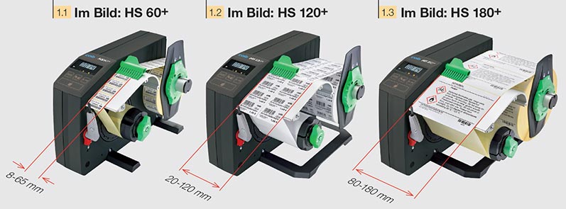 Drei Materialbreiten für Etikettenspender HS und VS